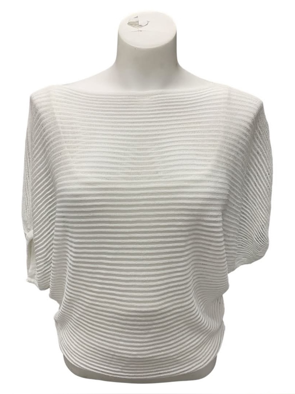 Vila Milano White Ribbed Boatneck Top - Lightweight Knit Size M